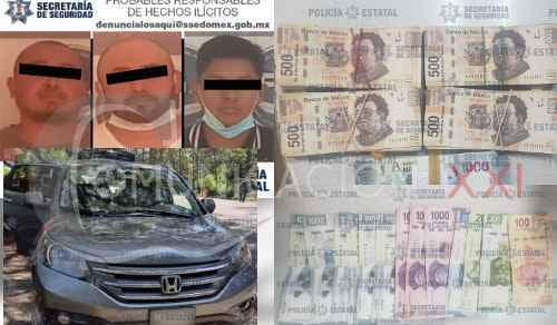 Tres detenidos en Valle de Bravo con 300 mil pesos en efectivo, de procedencia dudosa